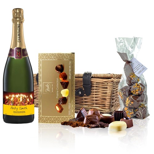 Personalised Champagne - Candles Label And Chocolates Hamper